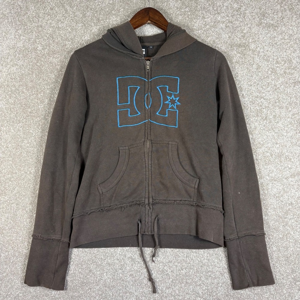 DC Shoes Womens Y2K Brown Blue Embroidered Full Zip Hoodie Sweatshirt Size M